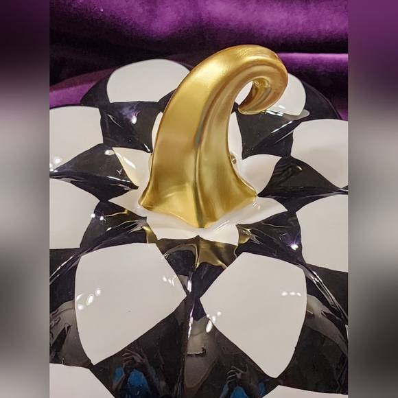 Black and White Plaid Ceramic Pumpkin - Picture 4 of 5